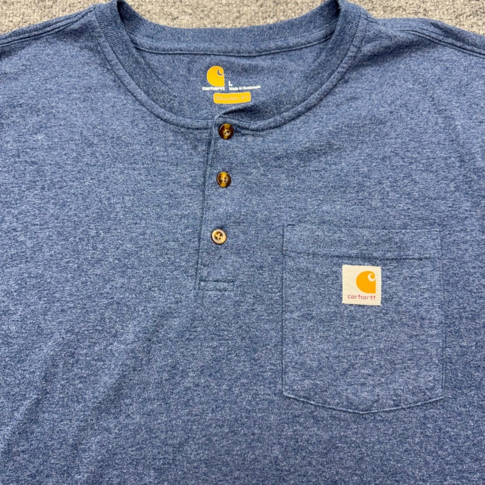 Carhartt Mens K84 Original Fit Henley Pocket T-Shirt Blue Heather Large L - Picture 2 of 8